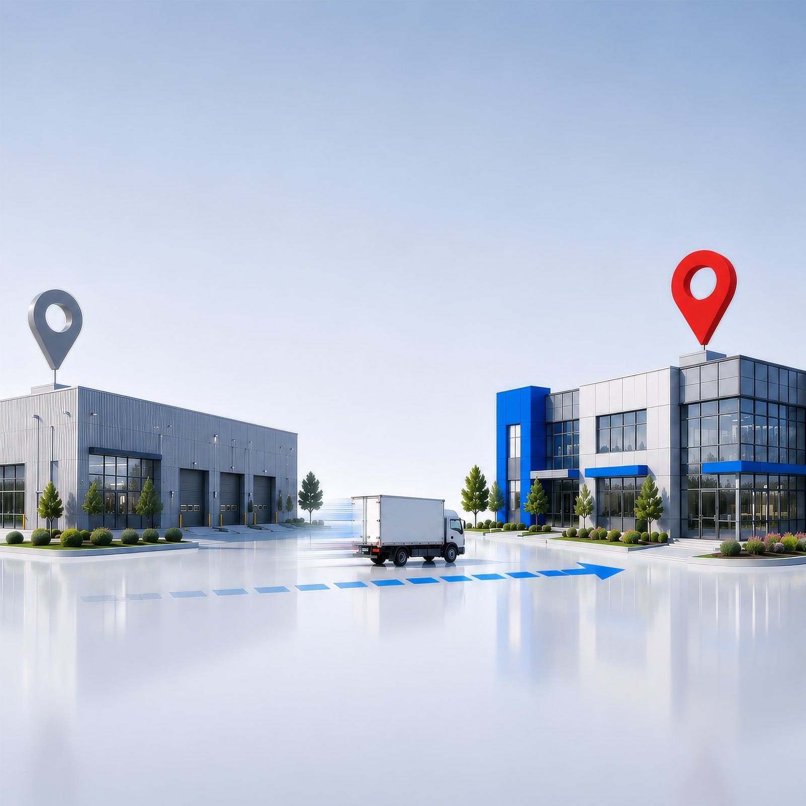 A truck moving product from one location to another.